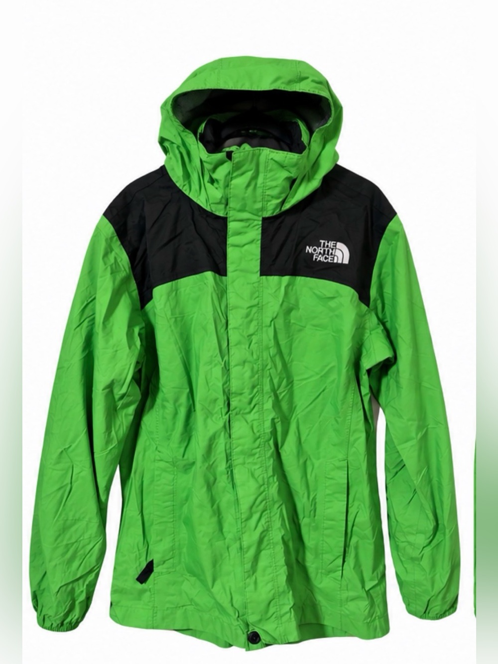 The North Face Lime Green and Black Hooded Kids Rain Jacket